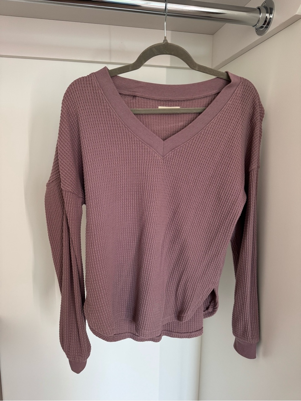 Madewell Waffle-Knit V-Neck Top - Dusty Purple/Mauve
